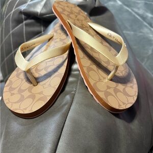 Coach Tan and Brown Flip Flops